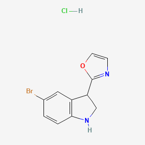 molecular formula C11H10BrClN2O B13031774 2-(5-Bromoindolin-3-YL)oxazole hcl 