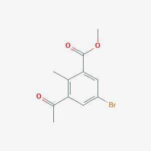 molecular formula C11H11BrO3 B13031782 Benzoicacid,3-acetyl-5-bromo-2-methyl,methylester 