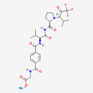 molecular formula C26H32F3N4NaO7 B13032109 Sodium2-(4-(((2S)-3-methyl-1-oxo-1-((2S)-1-(1,1,1-trifluoro-4-methyl-2-oxopentan-3-yl)pyrrolidine-2-carboxamido)butan-2-yl)carbamoyl)benzamido)acetate 