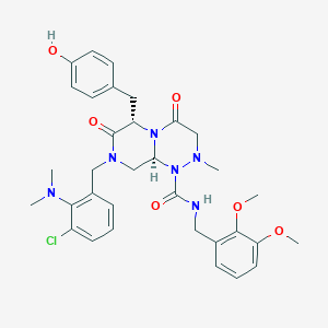 molecular formula C33H39ClN6O6 B13032212 (6S,9aS)-8-(3-Chloro-2-(dimethylamino)benzyl)-N-(2,3-dimethoxybenzyl)-6-(4-hydroxybenzyl)-2-methyl-4,7-dioxooctahydro-1H-pyrazino[2,1-c][1,2,4]triazine-1-carboxamide 