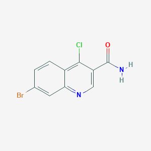 molecular formula C10H6BrClN2O B13032301 7-Bromo-4-chloroquinoline-3-carboxamide 