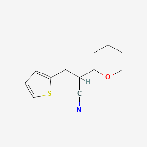 molecular formula C12H15NOS B13032417 2-(Oxan-2-yl)-3-thiophen-2-ylpropanenitrile 