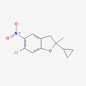 molecular formula C12H12ClNO3 B13032424 6-Chloro-2-cyclopropyl-2-methyl-5-nitro-2,3-dihydrobenzofuran 