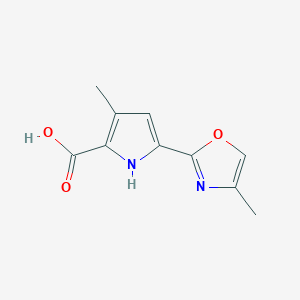 molecular formula C10H10N2O3 B13032546 3-Methyl-5-(4-methyloxazol-2-yl)-1H-pyrrole-2-carboxylic acid 