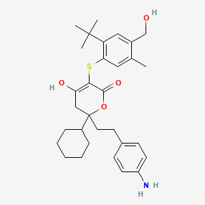 molecular formula C31H41NO4S B13032786 2-[2-(4-Aminophenyl)ethyl]-5-{[2-tert-butyl-4-(hydroxymethyl)-5-methylphenyl]sulfanyl}-2-cyclohexyl-6-hydroxy-2,3-dihydro-4h-pyran-4-one CAS No. 197915-48-3