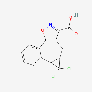 molecular formula C14H9Cl2NO3 B13033074 9,9-Dichloro-8,8A,9,9A-tetrahydrobenzo[3,4]cyclopropa[5,6]cyclohepta[1,2-D]isoxazole-7-carboxylic acid 