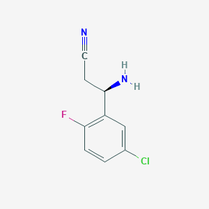 molecular formula C9H8ClFN2 B13033303 (3R)-3-Amino-3-(5-chloro-2-fluorophenyl)propanenitrile 