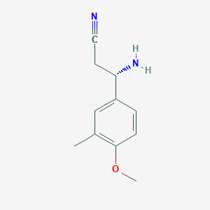 molecular formula C11H14N2O B13033416 (3S)-3-Amino-3-(4-methoxy-3-methylphenyl)propanenitrile 