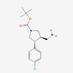 molecular formula C16H23ClN2O2 B13033509 tert-butyl (3R,4R)-3-(aminomethyl)-4-(4-chlorophenyl)pyrrolidine-1-carboxylate CAS No. 1260608-81-8