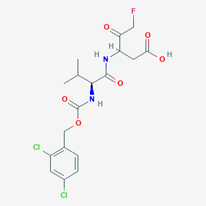 molecular formula C18H21Cl2FN2O6 B13033696 3-[(S)-2-(2,4-Dichloro-benzyloxycarbonylamino)-3-methyl-butyrylamino]-5-fluoro-4-oxo-pentanoic acid 