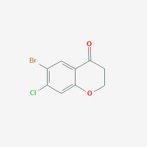 molecular formula C9H6BrClO2 B13034491 6-Bromo-7-chlorochroman-4-one 