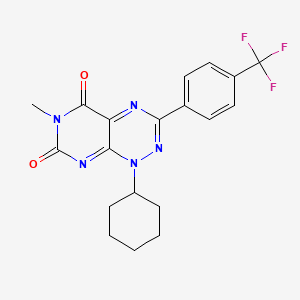 molecular formula C19H18F3N5O2 B13034564 1-Cyclohexyl-6-methyl-3-(4-(trifluoromethyl)phenyl)pyrimido[5,4-e][1,2,4]triazine-5,7(1H,6H)-dione 