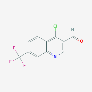 molecular formula C11H5ClF3NO B13034822 4-Chloro-7-(trifluoromethyl)quinoline-3-carbaldehyde 