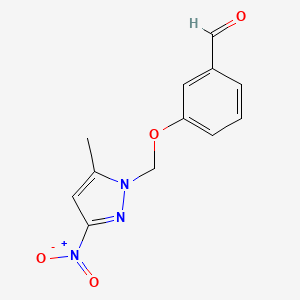 molecular formula C12H11N3O4 B13035013 3-[(5-methyl-3-nitro-1H-pyrazol-1-yl)methoxy]benzaldehyde CAS No. 1006435-99-9