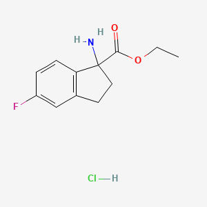 molecular formula C12H15ClFNO2 B13035041 Ethyl 1-amino-5-fluoro-2,3-dihydro-1H-indene-1-carboxylate hcl 