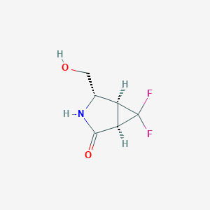 molecular formula C6H7F2NO2 B13035432 (1R,4S,5S)-6,6-difluoro-4-(hydroxymethyl)-3-azabicyclo[3.1.0]hexan-2-one 