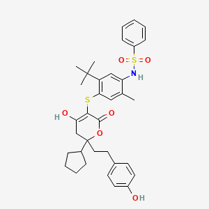 molecular formula C35H41NO6S2 B13035689 (+-)-Benzenesulfonamide, N-(4-((6-cyclopentyl-5,6-dihydro-4-hydroxy-6-(2-(4-hydroxyphenyl)ethyl)-2-oxo-2H-pyran-3-yl)thio)-5-(1,1-dimethylethyl)-2-methylphenyl)- CAS No. 263842-68-8