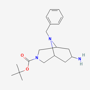 molecular formula C19H29N3O2 B13036044 Tert-butyl 7-amino-9-benzyl-3,9-diazabicyclo[3.3.1]nonane-3-carboxylate 