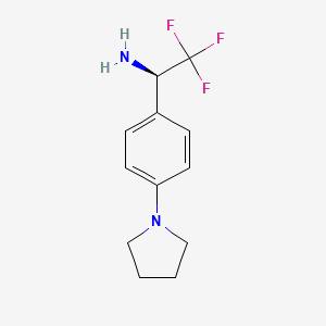 molecular formula C12H15F3N2 B13036142 (1R)-2,2,2-Trifluoro-1-[4-(pyrrolidin-1-YL)phenyl]ethanamine 