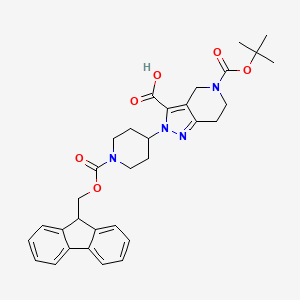 molecular formula C32H36N4O6 B13036149 2-(1-(((9H-fluoren-9-yl)methoxy)carbonyl)piperidin-4-yl)-5-(tert-butoxycarbonyl)-4,5,6,7-tetrahydro-2H-pyrazolo[4,3-c]pyridine-3-carboxylic acid 