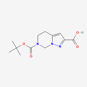 molecular formula C12H17N3O4 B13036230 6-[(2-methylpropan-2-yl)oxycarbonyl]-5,7-dihydro-4H-pyrazolo[1,5-c]pyrimidine-2-carboxylic acid 