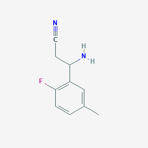 molecular formula C10H11FN2 B13036277 3-Amino-3-(2-fluoro-5-methylphenyl)propanenitrile 