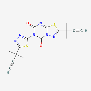 molecular formula C16H14N6O2S2 B13036290 2-(2-methylbut-3-yn-2-yl)-6-(5-(2-methylbut-3-yn-2-yl)-1,3,4-thiadiazol-2-yl)-5H-[1,3,4]thiadiazolo[3,2-a][1,3,5]triazine-5,7(6H)-dione 