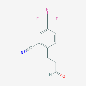 molecular formula C11H8F3NO B13036483 2-(3-Oxopropyl)-5-(trifluoromethyl)benzonitrile 