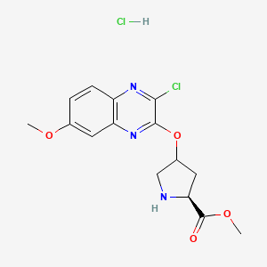 molecular formula C15H17Cl2N3O4 B13036604 Methyl(2S)-4-((3-chloro-7-methoxyquinoxalin-2-yl)oxy)pyrrolidine-2-carboxylatehydrochloride 