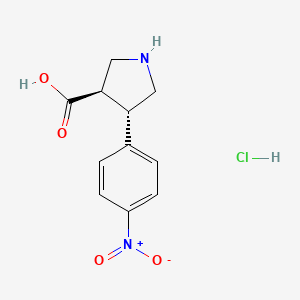 molecular formula C11H13ClN2O4 B13036675 (invertedexclamationmarkA)-trans-4-(4-Nitrophenyl)pyrrolidine-3-carboxylicacidhydrochloride 