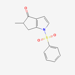 molecular formula C14H13NO3S B13036683 5-Methyl-1-(phenylsulfonyl)-5,6-dihydrocyclopenta[B]pyrrol-4(1H)-one 