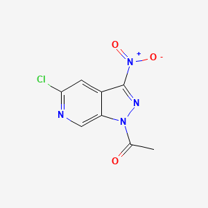 molecular formula C8H5ClN4O3 B13036711 1-(5-Chloro-3-nitro-1H-pyrazolo[3,4-C]pyridin-1-YL)ethan-1-one 