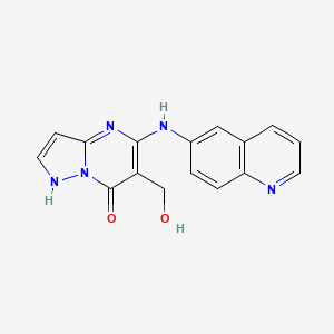 molecular formula C16H13N5O2 B13037163 6-(Hydroxymethyl)-5-(quinolin-6-ylamino)pyrazolo[1,5-A]pyrimidin-7-OL 