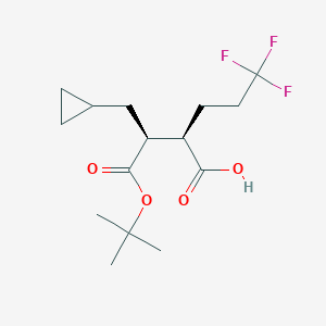 molecular formula C15H23F3O4 B13037189 (R)-2-((S)-1-(tert-butoxy)-3-cyclopropyl-1-oxopropan-2-yl)-5,5,5-trifluoropentanoic acid 