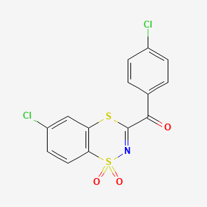 molecular formula C14H7Cl2NO3S2 B13037247 (6-Chloro-1,1-dioxido-1,4,2-benzodithiazin-3-yl)(4-chlorophenyl)methanone 