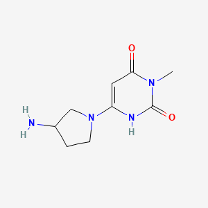 molecular formula C9H14N4O2 B13037392 6-(3-Aminopyrrolidin-1-yl)-3-methylpyrimidine-2,4(1H,3H)-dione 