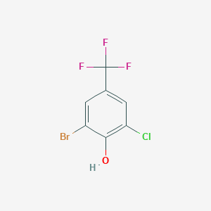 molecular formula C7H3BrClF3O B13037685 2-Bromo-6-chloro-4-(trifluoromethyl)phenol 