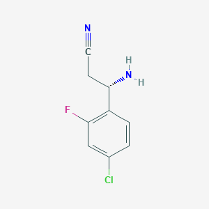 molecular formula C9H8ClFN2 B13037729 (3S)-3-Amino-3-(4-chloro-2-fluorophenyl)propanenitrile 