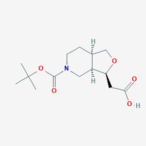 molecular formula C14H23NO5 B13037819 2-[(3S,3aR,7aR)-5-[(2-methylpropan-2-yl)oxycarbonyl]-3,3a,4,6,7,7a-hexahydro-1H-furo[3,4-c]pyridin-3-yl]acetic acid 