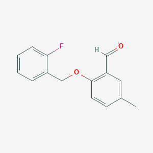 molecular formula C15H13FO2 B13038794 2-((2-Fluorobenzyl)oxy)-5-methylbenzaldehyde 