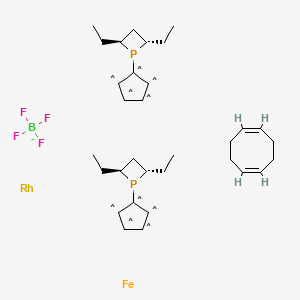 molecular formula C32H48BF4FeP2Rh- B13038809 (-)-1,1'-Bis((2S,4S)-2,4-diethylphosphotano)ferrocene(1,5-cyclooctadiene)rhodium(I) tetrafluoroborate 