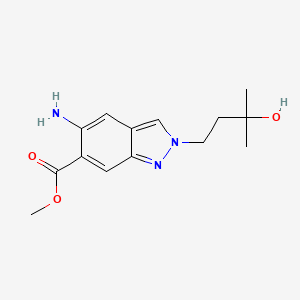 molecular formula C14H19N3O3 B13038894 Methyl 5-amino-2-(3-hydroxy-3-methylbutyl)-2H-indazole-6-carboxylate 