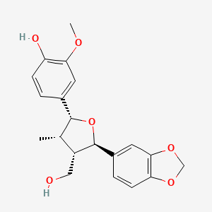 molecular formula C20H22O6 B13039220 rel-4-((2R,3S,4S,5R)-5-(Benzo[d][1,3]dioxol-5-yl)-4-(hydroxymethyl)-3-methyltetrahydrofuran-2-yl)-2-methoxyphenol 