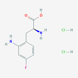 molecular formula C9H13Cl2FN2O2 B13039376 (2S)-2-amino-3-(2-amino-4-fluorophenyl)propanoic acid;dihydrochloride 