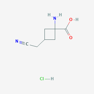 molecular formula C7H11ClN2O2 B13039555 trans-1-Amino-3-(cyanomethyl)cyclobutane-1-carboxylicacidhydrochloride 