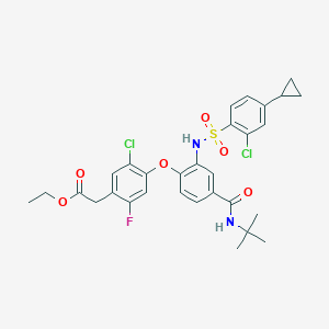 molecular formula C30H31Cl2FN2O6S B13039881 Ethyl 2-(4-(4-(tert-butylcarbamoyl)-2-((2-chloro-4-cyclopropylphenyl)sulfonamido)phenoxy)-5-chloro-2-fluorophenyl)acetate 