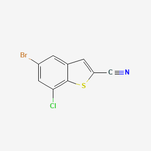 molecular formula C9H3BrClNS B13039976 5-Bromo-7-chloro-1-benzothiophene-2-carbonitrile 