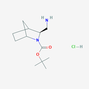 molecular formula C12H23ClN2O2 B13040048 tert-Butyl (3S)-3-(aminomethyl)-2-azabicyclo[2.2.1]heptane-2-carboxylate hydrochloride 