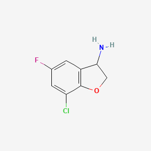 molecular formula C8H7ClFNO B13040060 7-Chloro-5-fluoro-2,3-dihydro-1-benzofuran-3-amine 