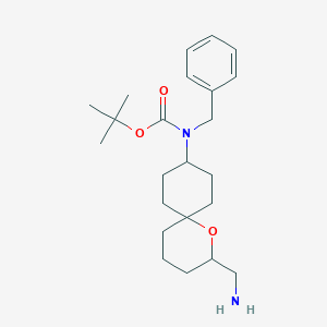 molecular formula C23H36N2O3 B13040482 Tert-butyl ((6R,9S)-2-(aminomethyl)-1-oxaspiro[5.5]undecan-9-YL)(benzyl)carbamate 